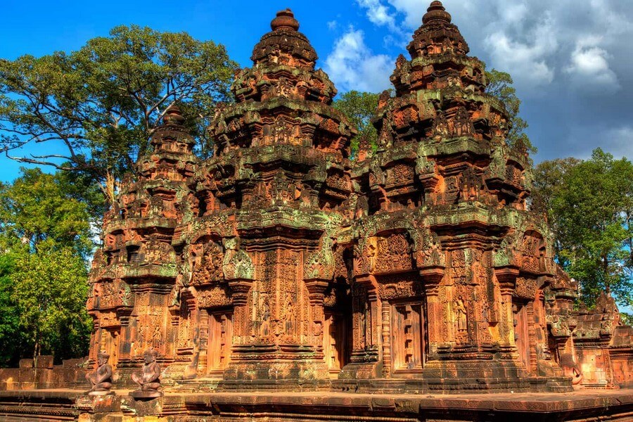 Banteay Srei, the intricate temple carved from pink sandstone.