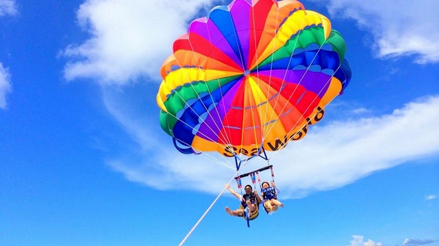 Parasailing, the most thrilling water sport you can't miss.