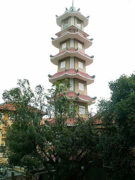 The seven-story tower in Xa Loi Pagoda.