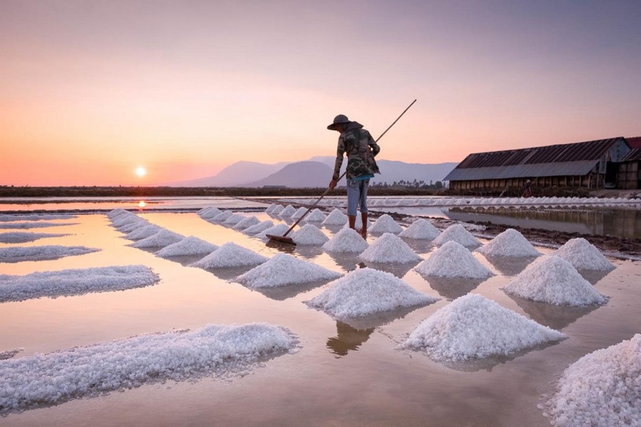The stunning salt fields in Kampot.